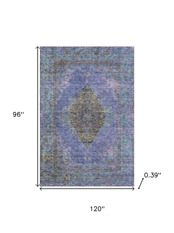 HomeRoots 9' X 12' Vibrant Purple and Teal Medallion Area Rug - Washable, UV Protected, Family-Friendly Design 714858