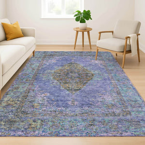 HomeRoots 9' X 12' Vibrant Purple and Teal Medallion Area Rug - Washable, UV Protected, Family-Friendly Design 714858