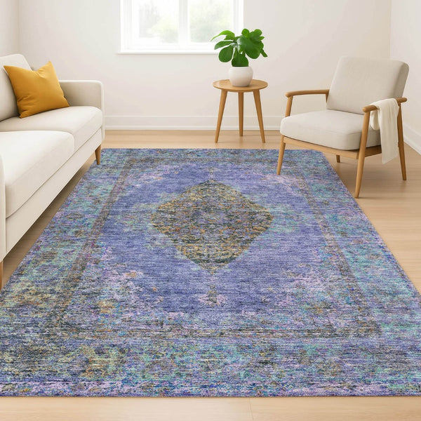 HomeRoots 9' X 12' Vibrant Purple and Teal Medallion Area Rug - Washable, UV Protected, Family-Friendly Design 714858