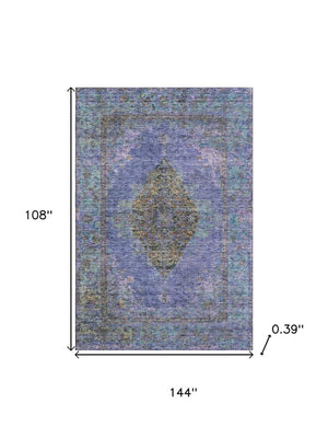 HomeRoots 10' Purple and Teal Medallion Area Rug - Washable, Stain-Resistant, UV Protected for Homes with Kids 714859