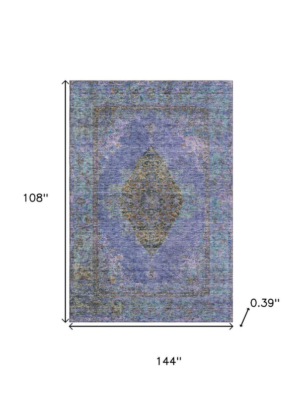 HomeRoots 10' Purple and Teal Medallion Area Rug - Washable, Stain-Resistant, UV Protected for Homes with Kids 714859