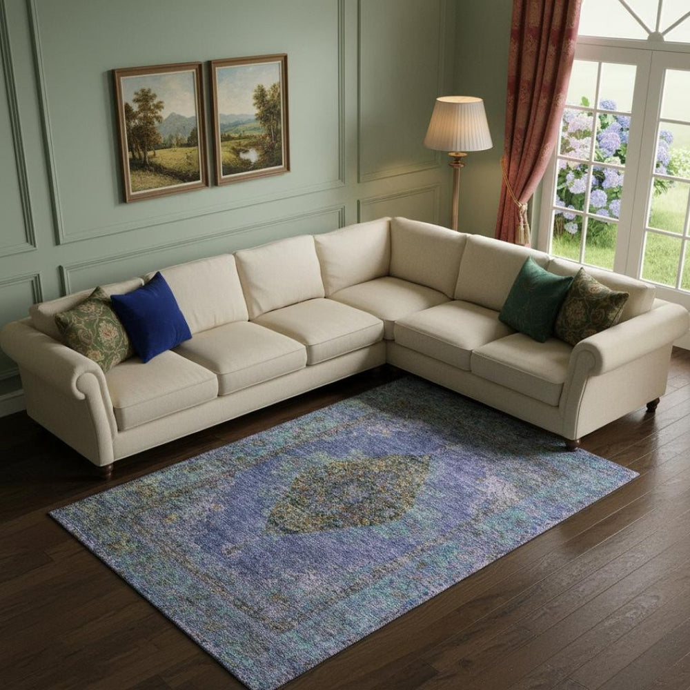 HomeRoots 10' Purple and Teal Medallion Area Rug - Washable, Stain-Resistant, UV Protected for Homes with Kids 714859