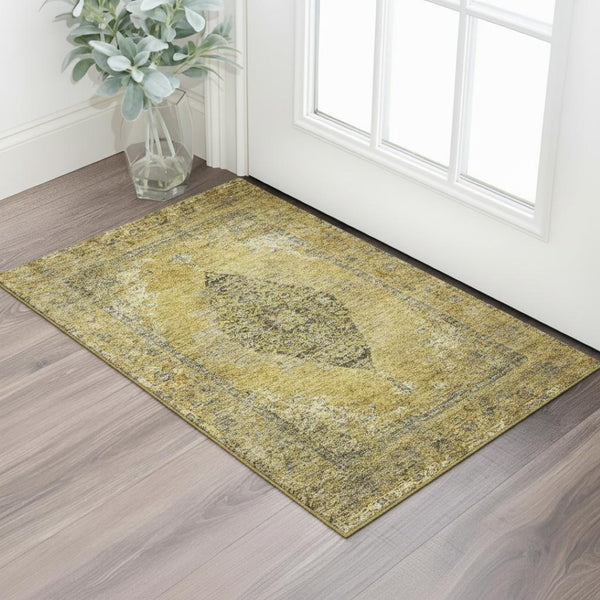 HomeRoots 5' X 8' Elegant Wheat and Gray Medallion Area Rug - Washable, Stain Resistant, UV Protected Design 714861
