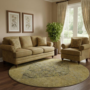 HomeRoots 8' X 10' Wheat and Gray Medallion Area Rug - Washable, Stain Resistant & UV Protected for Homes 714863