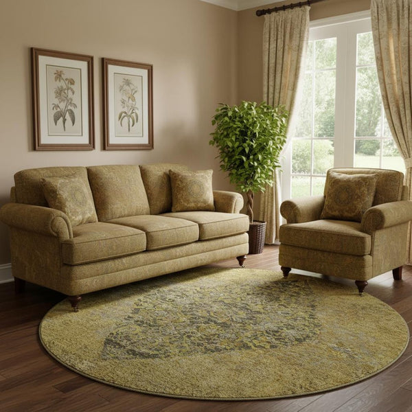 HomeRoots 8' X 10' Wheat and Gray Medallion Area Rug - Washable, Stain Resistant & UV Protected for Homes 714863