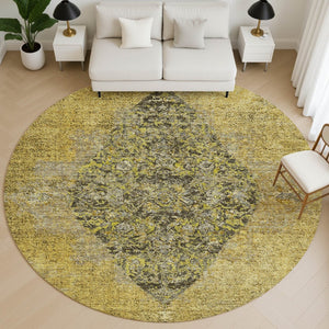 HomeRoots 8' X 10' Wheat and Gray Medallion Area Rug - Washable, Stain Resistant & UV Protected for Homes 714863