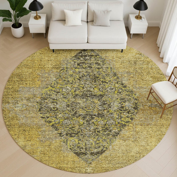 HomeRoots 8' X 10' Wheat and Gray Medallion Area Rug - Washable, Stain Resistant & UV Protected for Homes 714863