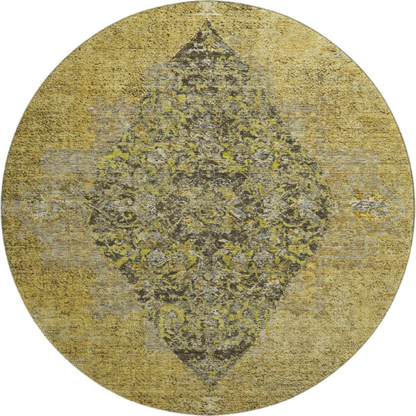 HomeRoots 8' X 10' Wheat and Gray Medallion Area Rug - Washable, Stain Resistant & UV Protected for Homes 714863