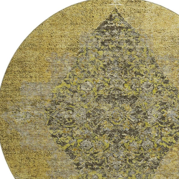 HomeRoots 8' X 10' Wheat and Gray Medallion Area Rug - Washable, Stain Resistant & UV Protected for Homes 714863