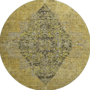 HomeRoots 8' X 10' Wheat and Gray Medallion Area Rug - Washable, Stain Resistant & UV Protected for Homes 714863