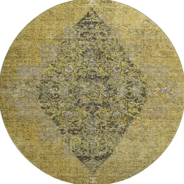 HomeRoots 8' X 10' Wheat and Gray Medallion Area Rug - Washable, Stain Resistant & UV Protected for Homes 714863