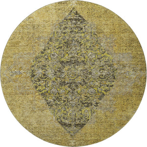 HomeRoots 8' X 10' Wheat and Gray Medallion Area Rug - Washable, Stain Resistant & UV Protected for Homes 714863