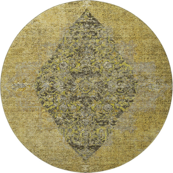HomeRoots 8' X 10' Wheat and Gray Medallion Area Rug - Washable, Stain Resistant & UV Protected for Homes 714863