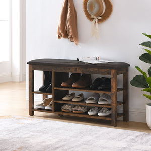 English Elm A Height-Adjustable Shoe Changing Bench With Vintage Charcoal-Grained Wood, Storage & Comfort W487P289971