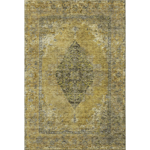 HomeRoots 9' X 12' Wheat and Gray Medallion Area Rug – Washable, UV-Protected, Durable for High-Traffic Homes 714864