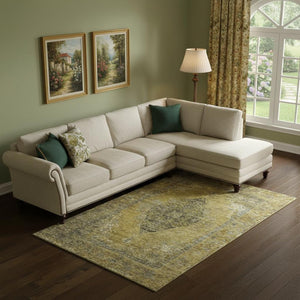 HomeRoots 9' X 12' Wheat and Gray Medallion Area Rug – Washable, UV-Protected, Durable for High-Traffic Homes 714864