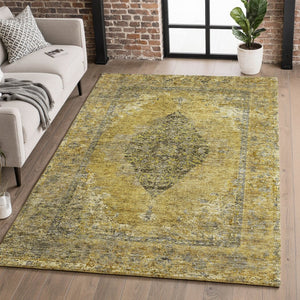 HomeRoots 9' X 12' Wheat and Gray Medallion Area Rug – Washable, UV-Protected, Durable for High-Traffic Homes 714864