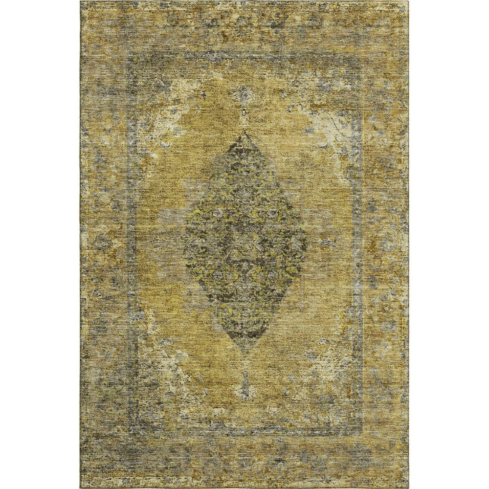HomeRoots 9' X 12' Wheat and Gray Medallion Area Rug – Washable, UV-Protected, Durable for High-Traffic Homes 714864