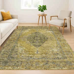 HomeRoots 9' X 12' Wheat and Gray Medallion Area Rug – Washable, UV-Protected, Durable for High-Traffic Homes 714864