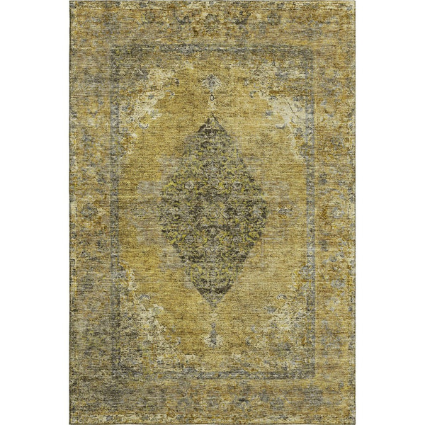 HomeRoots 10' X 14' Wheat and Gray Medallion Area Rug - Washable, UV-Protected, Stain-Resistant for Homes 714865