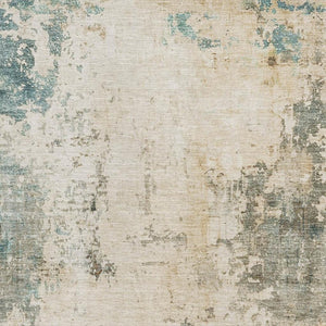 HomeRoots 5' X 8' Contemporary Ivory and Teal Abstract Area Rug - UV Protected, Machine Washable & Durable Design 714867