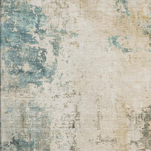 HomeRoots 5' X 8' Contemporary Ivory and Teal Abstract Area Rug - UV Protected, Machine Washable & Durable Design 714867