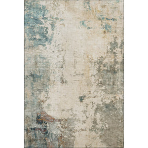 HomeRoots 8' Ivory and Teal Abstract Washable Round Rug - Stylish, Durable, Stain-Resistant, UV Protected Design 714868