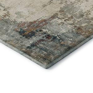 HomeRoots 8' Ivory and Teal Abstract Washable Round Rug - Stylish, Durable, Stain-Resistant, UV Protected Design 714868