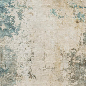 HomeRoots 8' Ivory and Teal Abstract Washable Round Rug - Stylish, Durable, Stain-Resistant, UV Protected Design 714868