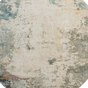 HomeRoots 8' X 10' Ivory and Teal Abstract Area Rug - Washable, UV Protected, Stylish & Family-Friendly Design 714869