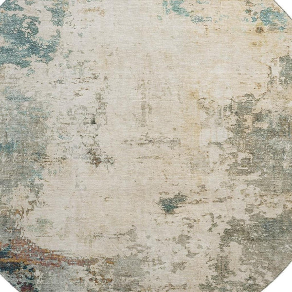 HomeRoots 8' X 10' Ivory and Teal Abstract Area Rug - Washable, UV Protected, Stylish & Family-Friendly Design 714869