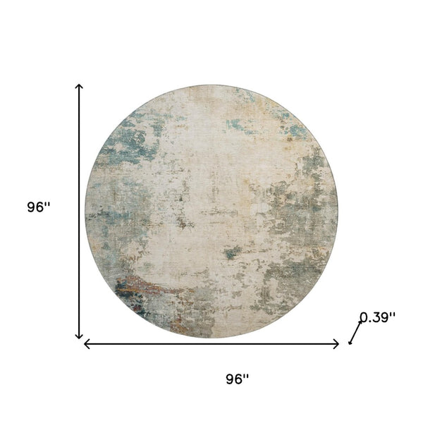 HomeRoots 8' X 10' Ivory and Teal Abstract Area Rug - Washable, UV Protected, Stylish & Family-Friendly Design 714869