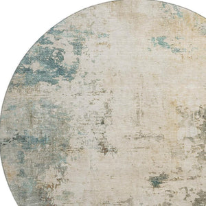 HomeRoots 8' X 10' Ivory and Teal Abstract Area Rug - Washable, UV Protected, Stylish & Family-Friendly Design 714869