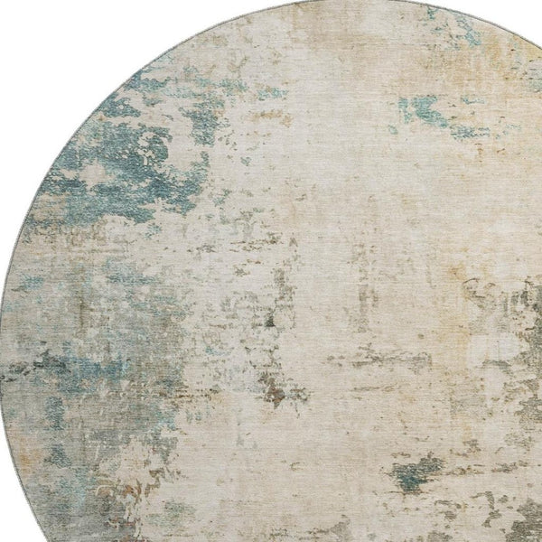HomeRoots 8' X 10' Ivory and Teal Abstract Area Rug - Washable, UV Protected, Stylish & Family-Friendly Design 714869