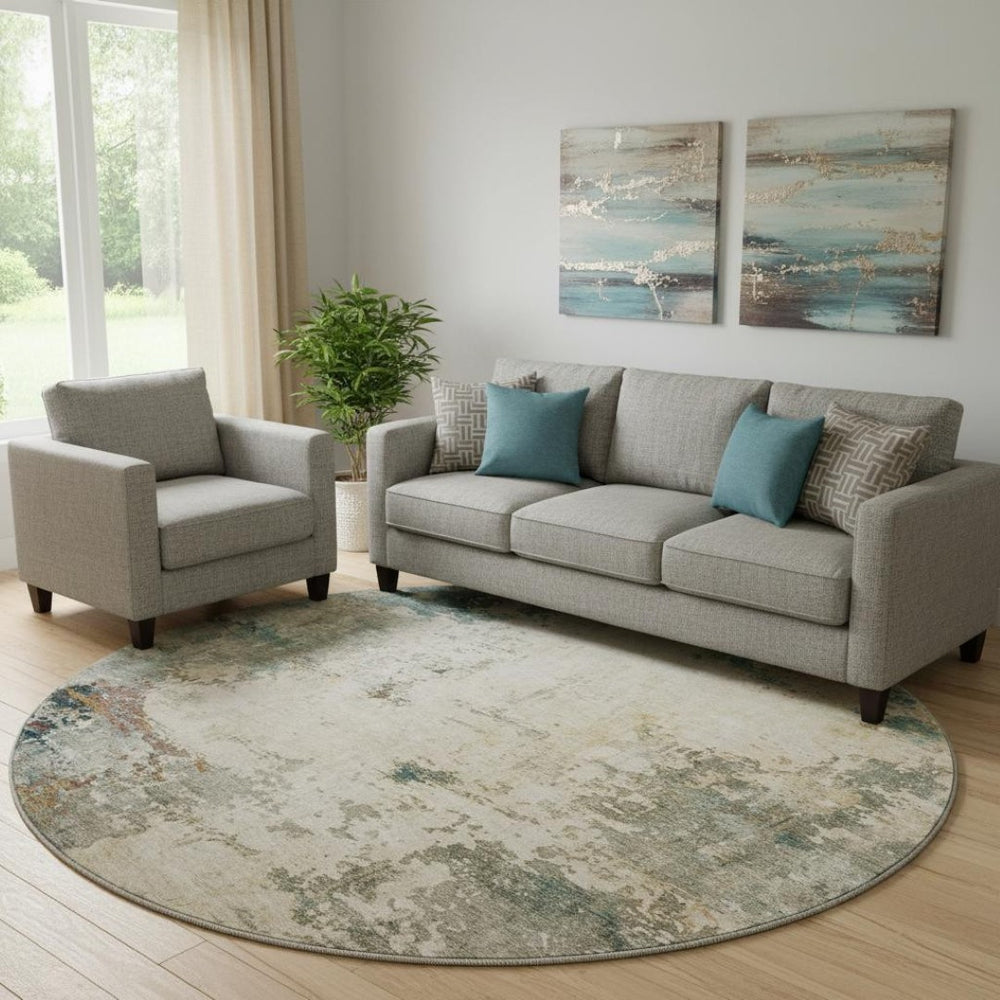 HomeRoots 8' X 10' Ivory and Teal Abstract Area Rug - Washable, UV Protected, Stylish & Family-Friendly Design 714869