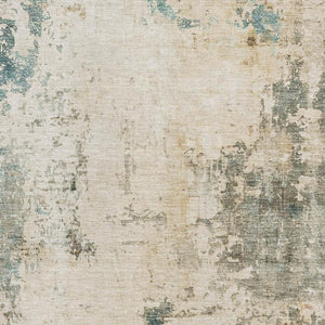 HomeRoots 9' X 12' Ivory and Teal Abstract Area Rug – Washable, UV Protected, Durable for Family Spaces 714870