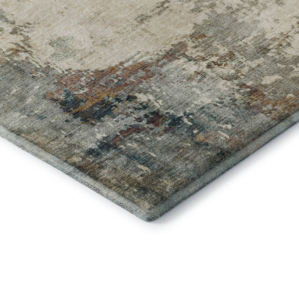 HomeRoots 9' X 12' Ivory and Teal Abstract Area Rug – Washable, UV Protected, Durable for Family Spaces 714870