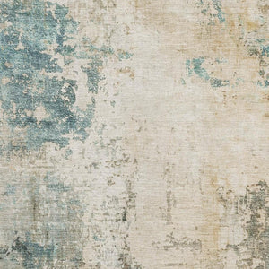 HomeRoots 9' X 12' Ivory and Teal Abstract Area Rug – Washable, UV Protected, Durable for Family Spaces 714870