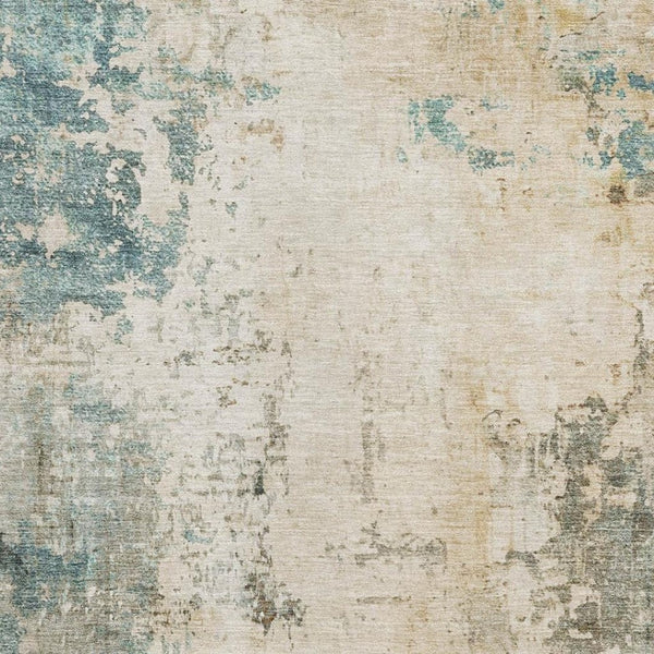 HomeRoots 10' X 14' Abstract Ivory and Teal Washable Area Rug - UV Protected, Modern Design for Busy Homes 714871