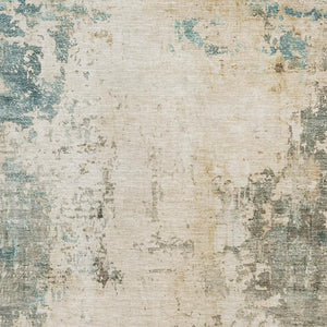 HomeRoots 10' X 14' Abstract Ivory and Teal Washable Area Rug - UV Protected, Modern Design for Busy Homes 714871