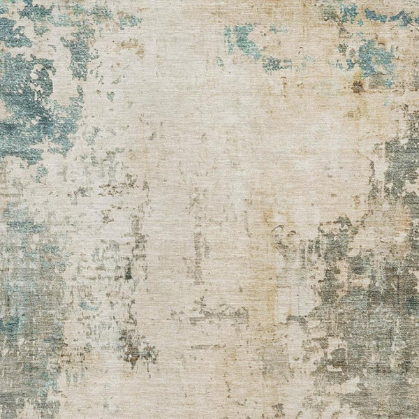 HomeRoots 10' X 14' Abstract Ivory and Teal Washable Area Rug - UV Protected, Modern Design for Busy Homes 714871