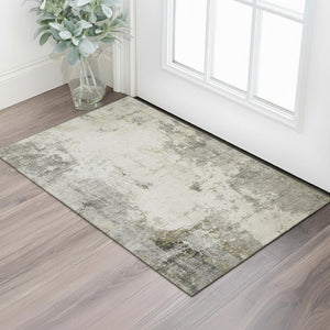 HomeRoots 5' X 8' Modern Pewter and Ivory Abstract Area Rug - Washable, UV Protection, and Stain Resistant 714873