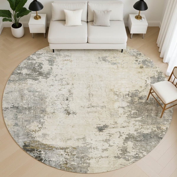 HomeRoots 8' X 10' Washable Pewter & Ivory Abstract Area Rug - Durable, Stain-Resistant with UV Protection! 714875