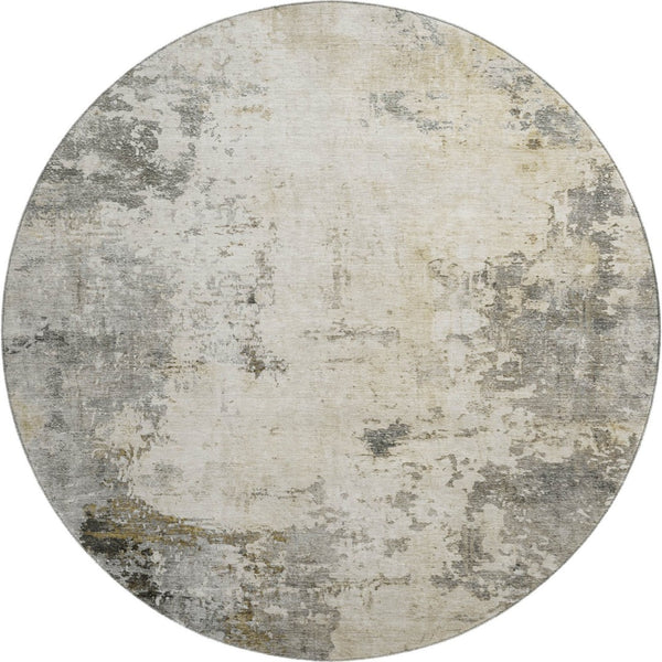 HomeRoots 8' X 10' Washable Pewter & Ivory Abstract Area Rug - Durable, Stain-Resistant with UV Protection! 714875