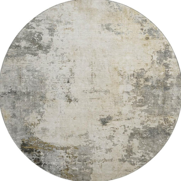 HomeRoots 8' X 10' Washable Pewter & Ivory Abstract Area Rug - Durable, Stain-Resistant with UV Protection! 714875