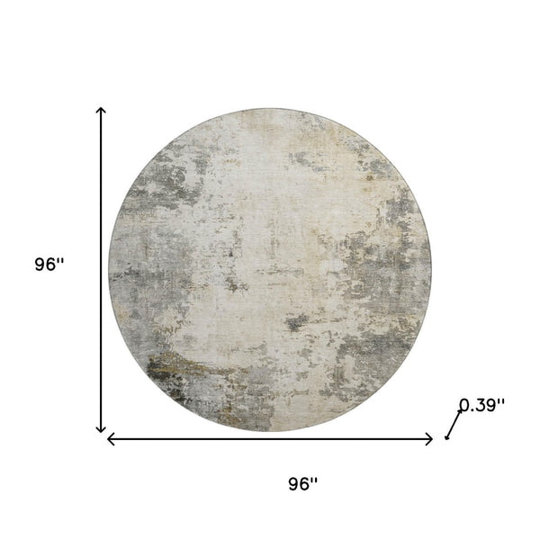 HomeRoots 8' X 10' Washable Pewter & Ivory Abstract Area Rug - Durable, Stain-Resistant with UV Protection! 714875