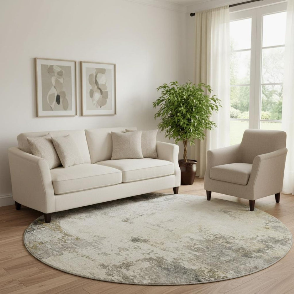 HomeRoots 8' X 10' Washable Pewter & Ivory Abstract Area Rug - Durable, Stain-Resistant with UV Protection! 714875
