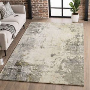 HomeRoots 10' X 14' Modern Pewter and Ivory Abstract Washable Area Rug - Durable, UV Protected, Family-Friendly! 714877