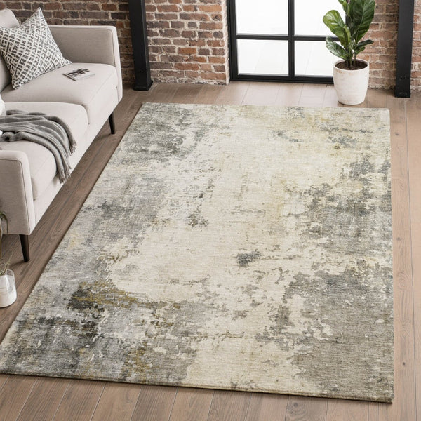 HomeRoots 10' X 14' Modern Pewter and Ivory Abstract Washable Area Rug - Durable, UV Protected, Family-Friendly! 714877