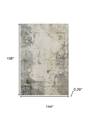HomeRoots 10' X 14' Modern Pewter and Ivory Abstract Washable Area Rug - Durable, UV Protected, Family-Friendly! 714877
